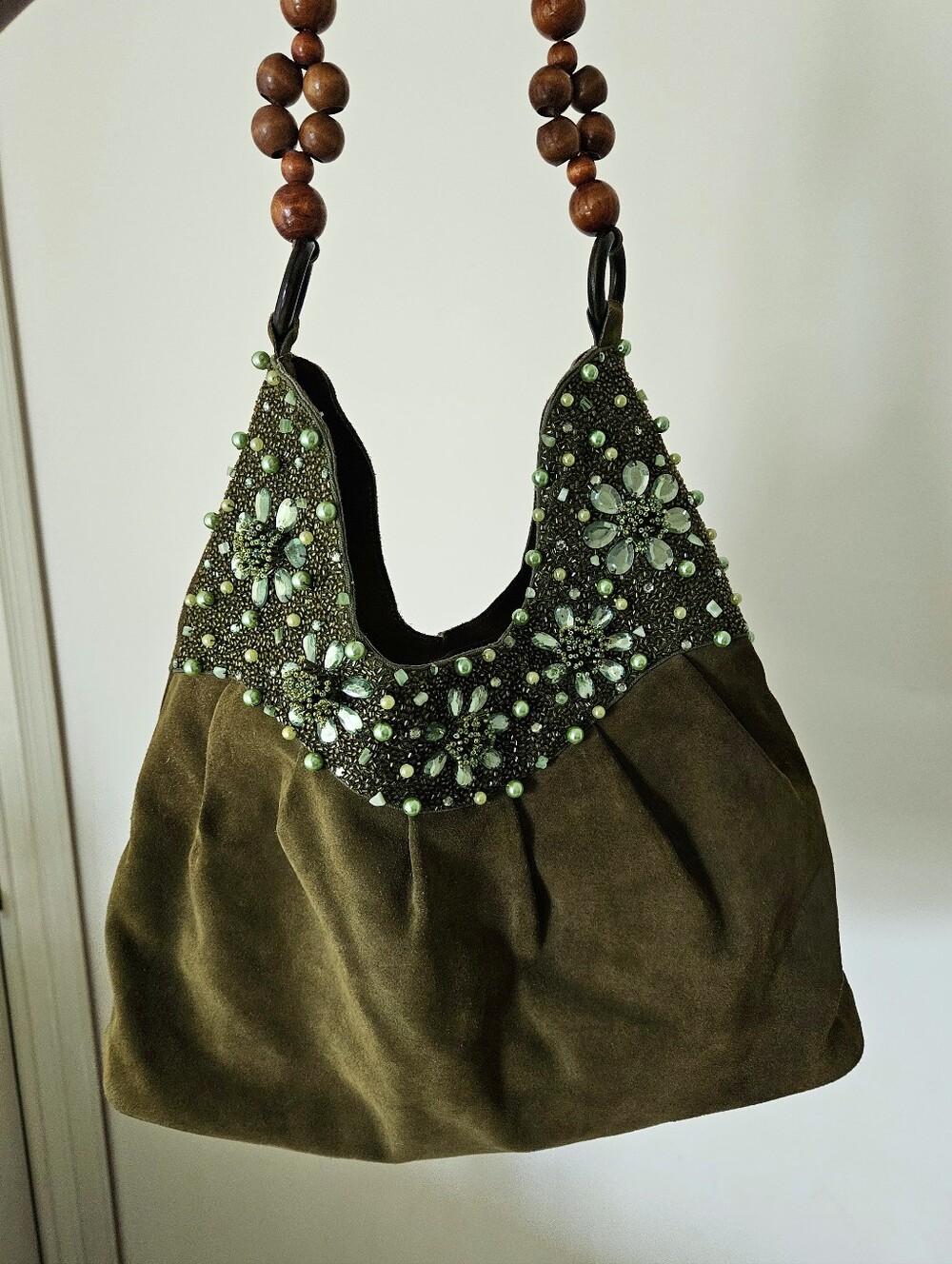 Beaded Fairy Faux Suede Hobo Shoulder Bag